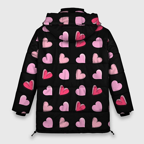 Женская зимняя куртка Валентинки на черном фоне / 3D-Красный – фото 2