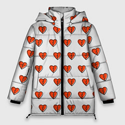 Куртка зимняя женская Разбитые сердца на белом фоне, цвет: 3D-светло-серый
