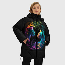 Куртка зимняя женская Инь-янь коты неон, цвет: 3D-черный — фото 2