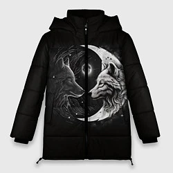 Куртка зимняя женская Волки инь-янь луна, цвет: 3D-черный