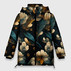 Куртка зимняя женская Узор цветочный паттерн, цвет: 3D-черный
