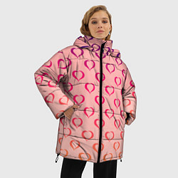 Куртка зимняя женская Сердечный принт на день влюблённых, цвет: 3D-черный — фото 2