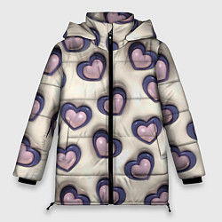 Куртка зимняя женская Сердечки объемные вдавленные - паттерн, цвет: 3D-черный