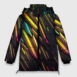 Куртка зимняя женская Неоновые абстрактные линии, цвет: 3D-светло-серый