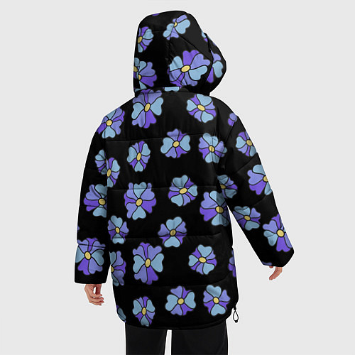 Женская зимняя куртка Дудл цветы на черном - паттерн / 3D-Черный – фото 4