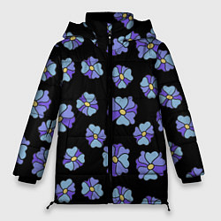 Куртка зимняя женская Дудл цветы на черном - паттерн, цвет: 3D-черный