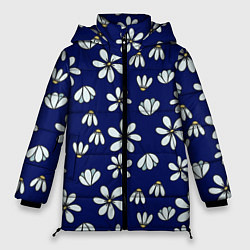 Женская зимняя куртка Дудл ромашки на синем фоне - паттерн