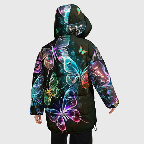 Женская зимняя куртка Неоновые дикие бабочки / 3D-Черный – фото 4