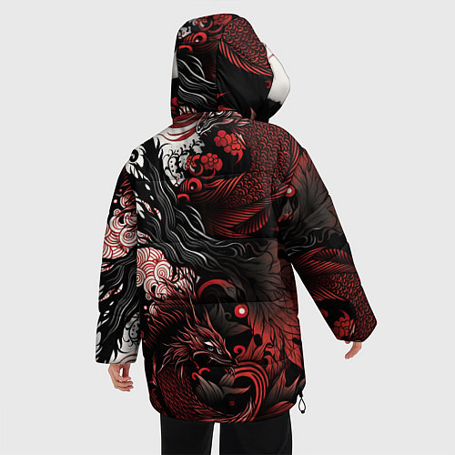 Женская зимняя куртка Красный Irezumi узор / 3D-Черный – фото 4