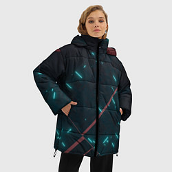Куртка зимняя женская Неоновые линии в полной темноте, цвет: 3D-красный — фото 2