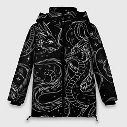 Женская зимняя куртка Дракон - унесенные призраками: тату на черном