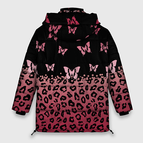 Женская зимняя куртка Леопардовый паттерн и бабочки на пурпурно-черном ф / 3D-Светло-серый – фото 2