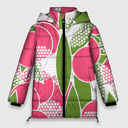 Куртка зимняя женская Абстракция круги и зеленый лист, цвет: 3D-светло-серый