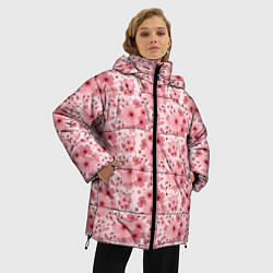 Куртка зимняя женская Розовые цветы узор, цвет: 3D-светло-серый — фото 2