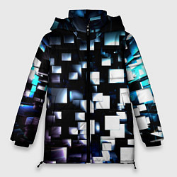 Куртка зимняя женская Неоновые кубы абстракция, цвет: 3D-красный