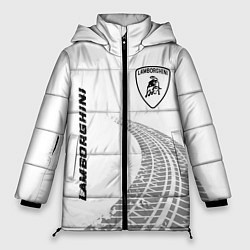 Женская зимняя куртка Lamborghini speed на светлом фоне со следами шин: