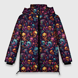 Куртка зимняя женская Россыпь мелких разноцветных черепков, цвет: 3D-черный