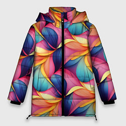 Куртка зимняя женская Абстрактные цветы в узоре, цвет: 3D-черный
