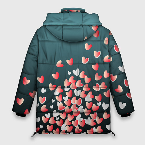 Женская зимняя куртка Падающие сердечки на зеленом фона / 3D-Красный – фото 2