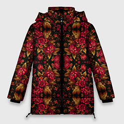 Куртка зимняя женская Растительный паттерн под хохлому, цвет: 3D-красный
