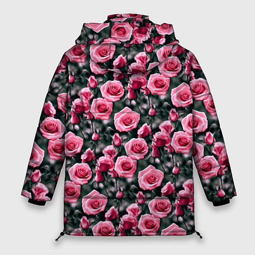 Женская зимняя куртка Кусты розовых роз на сером фоне / 3D-Красный – фото 2