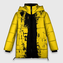 Куртка зимняя женская Вертикальная черно-желтая полоса Cyberpunk 2077, цвет: 3D-светло-серый