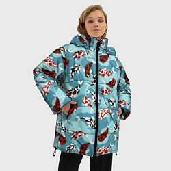 Куртка зимняя женская Карпы кои - паттерн, цвет: 3D-красный — фото 2
