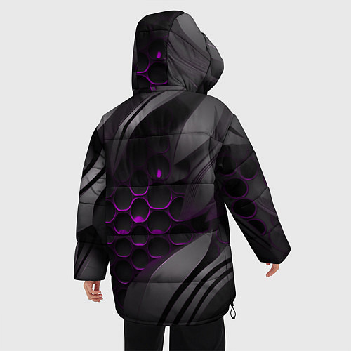 Женская зимняя куртка Черные объекты с фиолетовой сеткой / 3D-Черный – фото 4