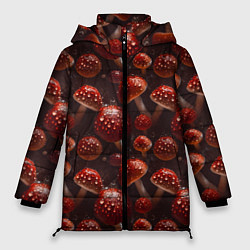 Куртка зимняя женская Сочный узор из мухоморов, цвет: 3D-красный