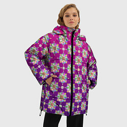 Куртка зимняя женская Абстрактные разноцветные узоры на пурпурно-фиолето, цвет: 3D-красный — фото 2