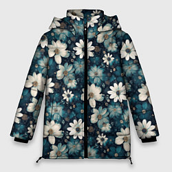 Куртка зимняя женская Узор из весенних цветочков, цвет: 3D-светло-серый