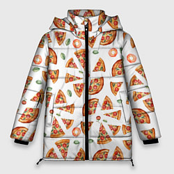 Женская зимняя куртка Кусочки пиццы - паттерн на белом