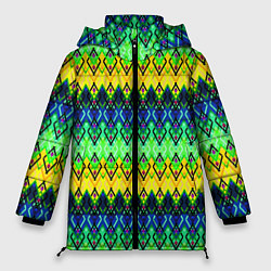 Куртка зимняя женская Разноцветный желто-синий геометрический орнамент, цвет: 3D-черный