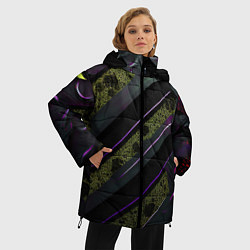 Куртка зимняя женская Фиолетовые и зеленые вставки, цвет: 3D-красный — фото 2