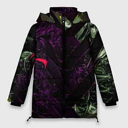 Женская зимняя куртка Фиолетовая текстура с зелеными вставками