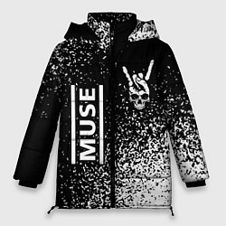 Женская зимняя куртка Muse и рок символ на темном фоне