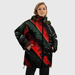 Куртка зимняя женская Черные плашки на красном фоне, цвет: 3D-светло-серый — фото 2