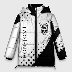 Женская зимняя куртка Bon Jovi и рок символ на светлом фоне