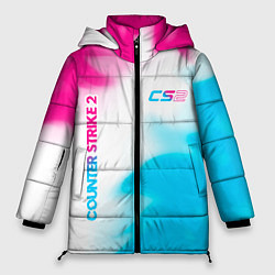 Куртка зимняя женская Counter Strike 2 neon gradient style: надпись, сим, цвет: 3D-черный