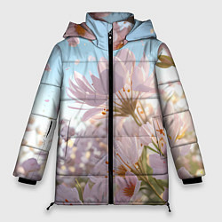 Женская зимняя куртка Розовые цветы на фоне неба