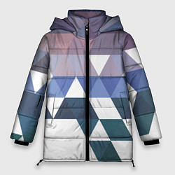 Куртка зимняя женская Абстрактные разноцветные треугольники в паттерне, цвет: 3D-черный