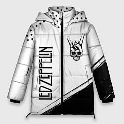 Женская зимняя куртка Led Zeppelin и рок символ на светлом фоне