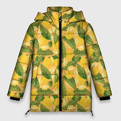 Куртка зимняя женская Летний паттерн с ананасами, цвет: 3D-черный