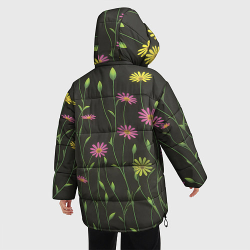 Женская зимняя куртка Полевые цветочки на темном фоне / 3D-Черный – фото 4