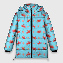Куртка зимняя женская Летний паттерн с крабами и морскими звездами, цвет: 3D-черный