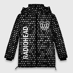 Куртка зимняя женская Radiohead glitch на темном фоне: надпись, символ, цвет: 3D-черный