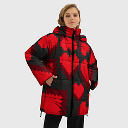 Куртка зимняя женская Pixel hearts, цвет: 3D-красный — фото 2