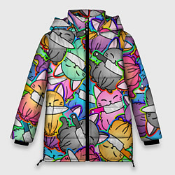 Куртка зимняя женская Перенаселение котиков, цвет: 3D-черный