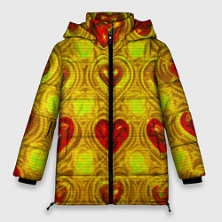 Куртка зимняя женская Узор рубиновые сердца, цвет: 3D-светло-серый