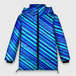 Женская зимняя куртка Сине голубые узорчатые полосы